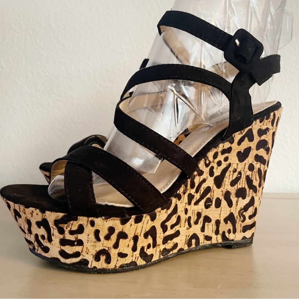 Kayleen by LA leopard cork wedges Melanie size 7